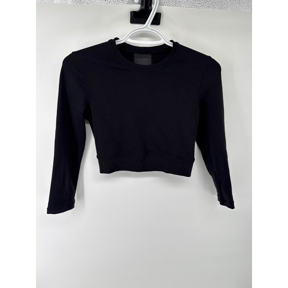 Lululemon Black Mesh Back Long Sleeve Cropped Athletic Top Womens 15x14